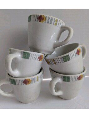 Set of 5 Vintage Erica Coffee Mugs – J.E. Heath England – Russell Food Equipment